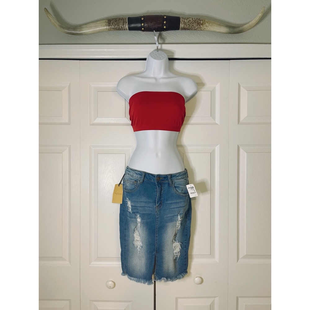 Distressed denim skirt, jean skirt size medium